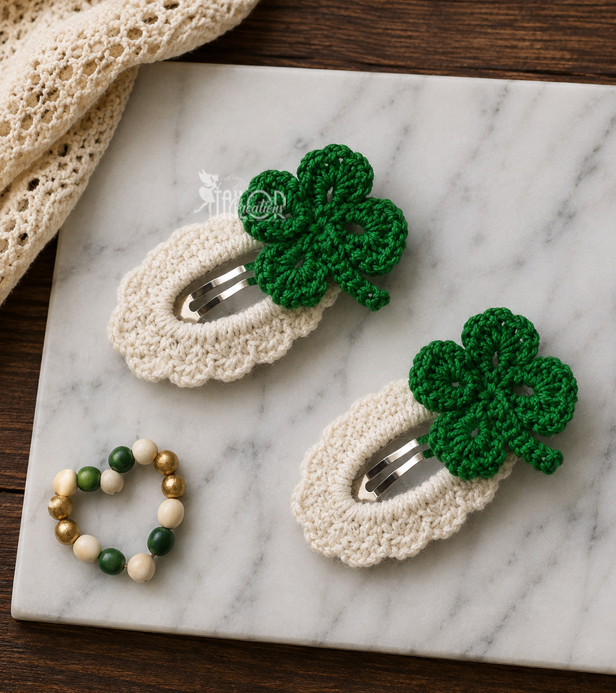 Crochet Shamrock Clover Knitted Toddler Girls Hair Clip - Lucky St Patricks Day Crochet Accessories