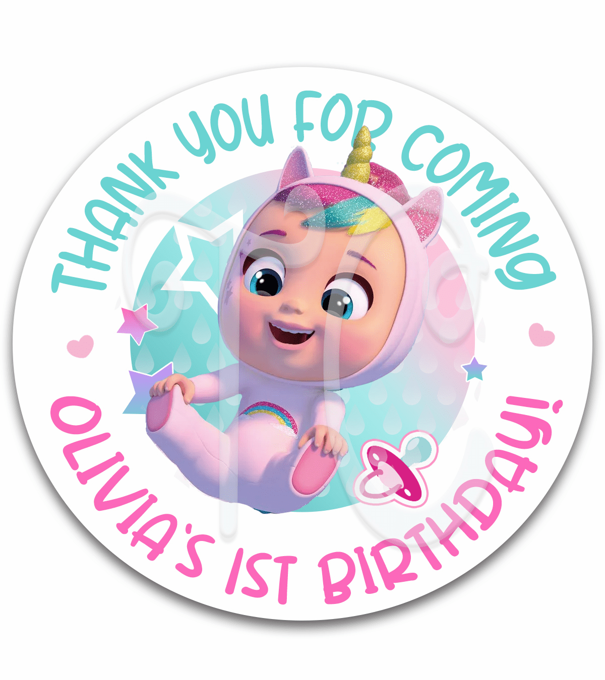 Cry Babies Dreamy Unicorn Custom Birthday Party Favor Stickers - Bebés Llorones Birthday Favors