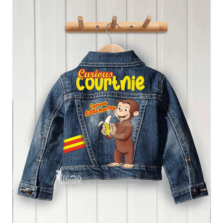 Curious George Custom Denim Jacket - Monkey Name Jean Denim Jacket Baby/Toddler/Kids