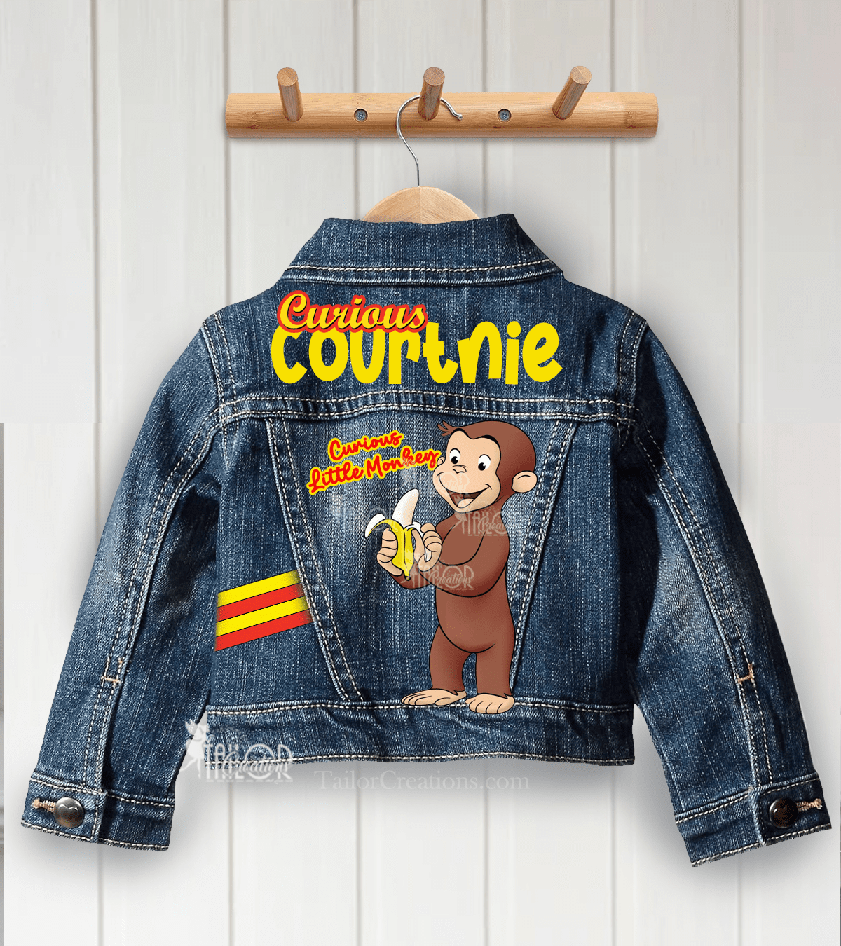 Curious George Custom Denim Jacket - Monkey Name Jean Denim Jacket Baby/Toddler/Kids