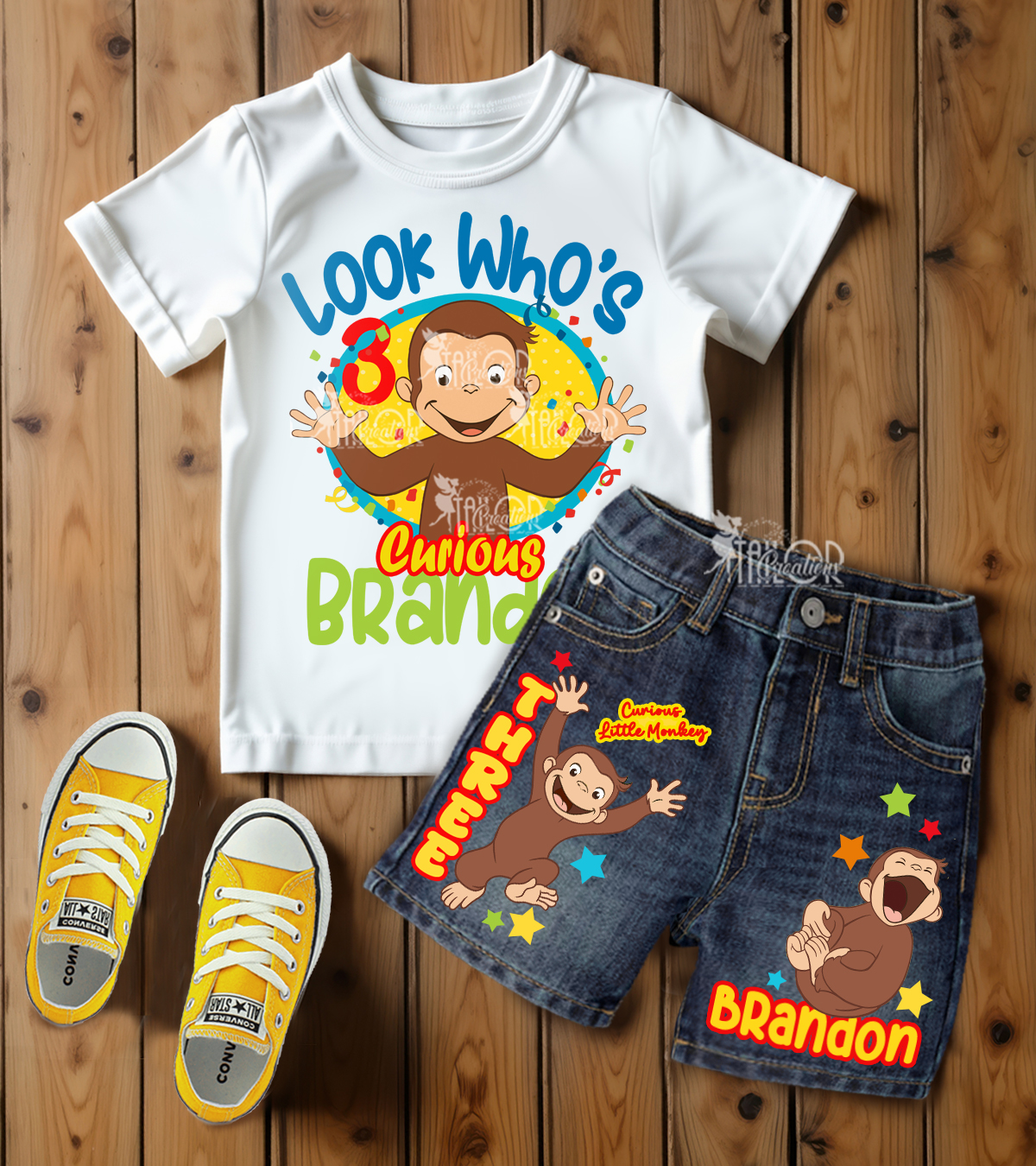 Curious George Denim Birthday Party Outfit Toddler Boy - Monkey Birthday Party Tee Shirt Outfit