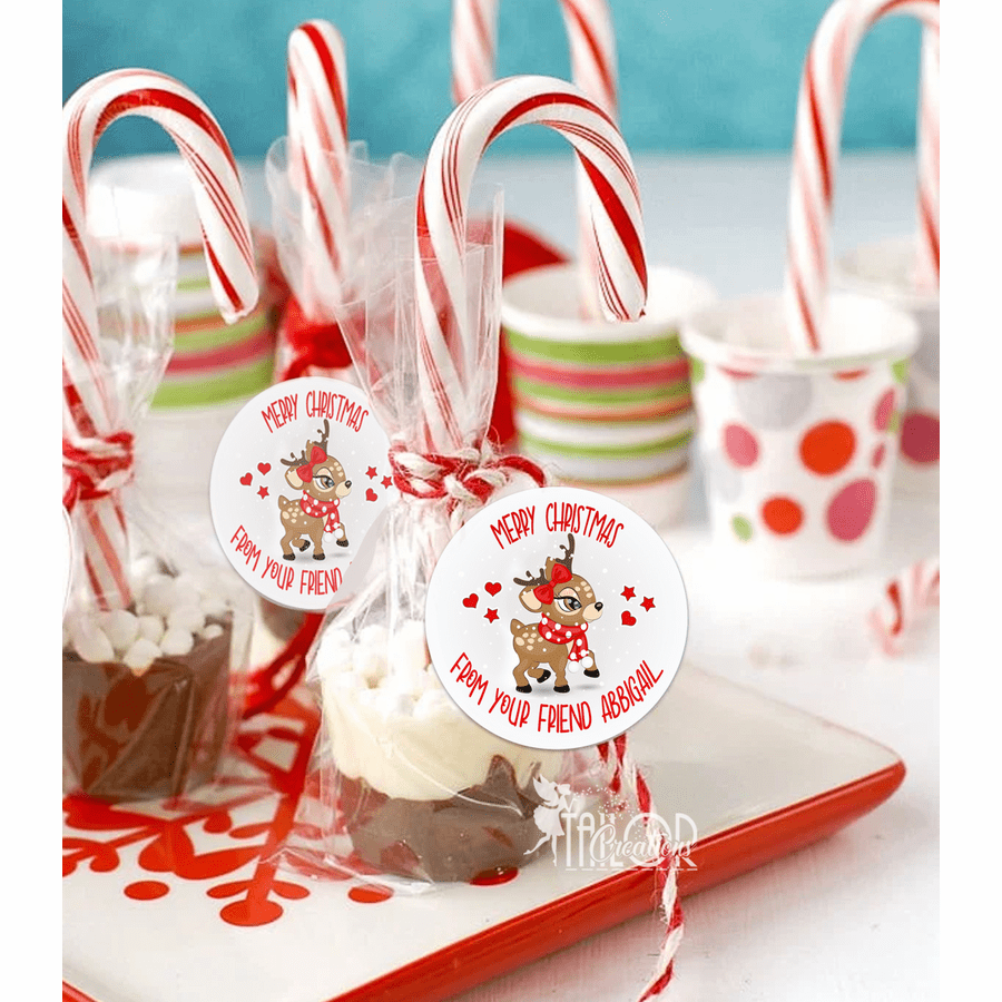 Cute Girl Reindeer Christmas Stickers - Girl Reindeer Gift Tag Labels for Kids