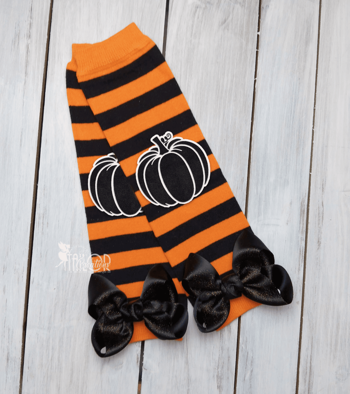 Cute Hallowen Black & Orange Striped Boutique Bow Leg Warmers - Halloween Pumpkin Leg Warmers