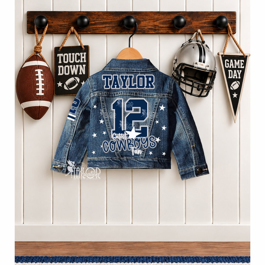 Cutest Cowboys Fan Personalized Jacket - Football Jersey Style Custom Game Day Jacket for Kids