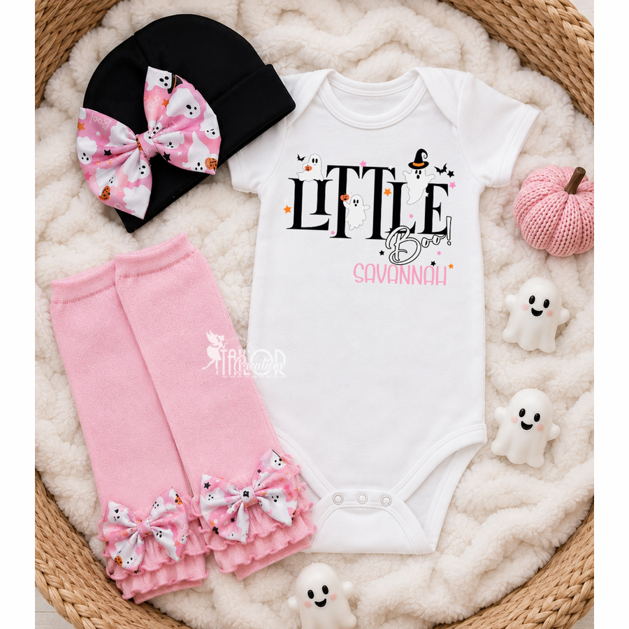 Little Boo Baby Girl Newborn Halloween Outfit - Pink Pastel Ghost Baby Girl Outfit Gift Box