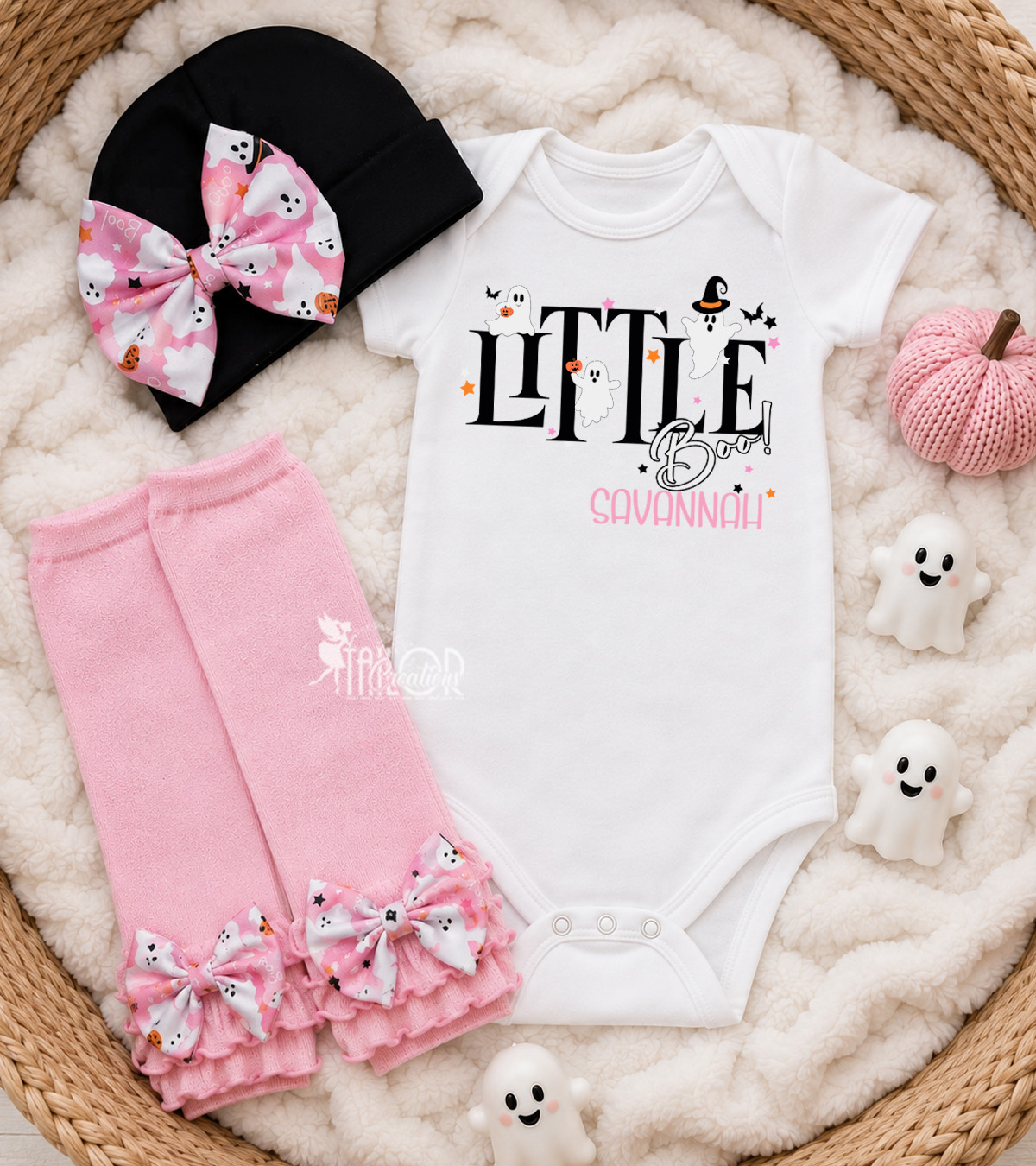 Little Boo Baby Girl Newborn Halloween Outfit - Pink Pastel Ghost Baby Girl Outfit Gift Box