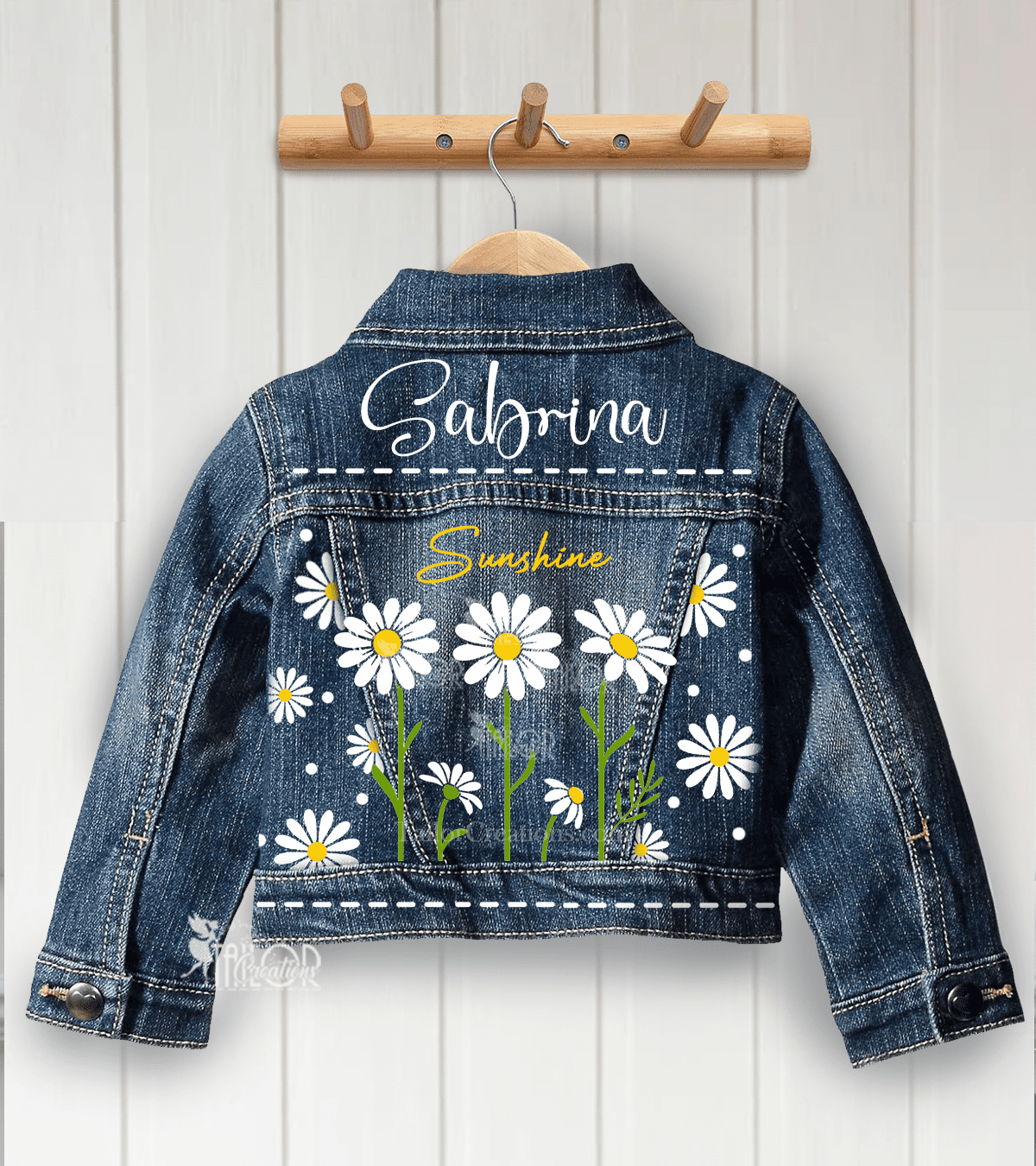 Daisy Flower Custom Name Jean Jacket - Flower Theme Denim Jacket Kids
