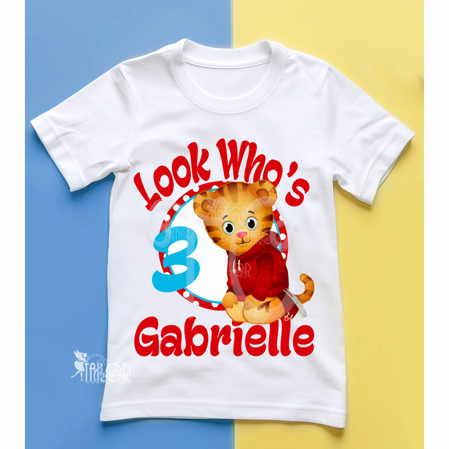 Daniels Tiger Custom Denim Birthday Tee Shirt - Daniels Tiger Birthday Tee Shirt