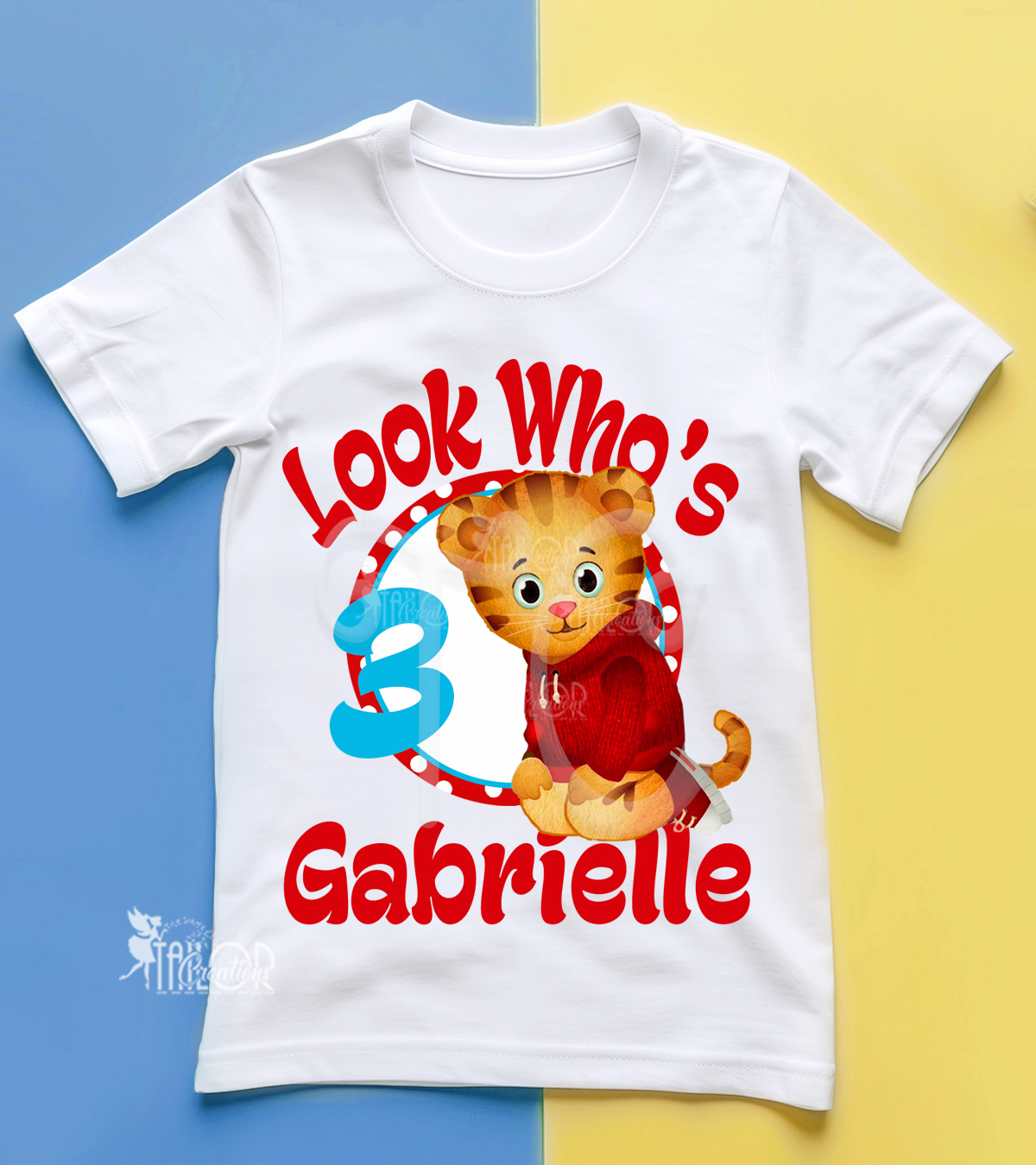 Daniels Tiger Custom Denim Birthday Tee Shirt - Daniels Tiger Birthday Tee Shirt