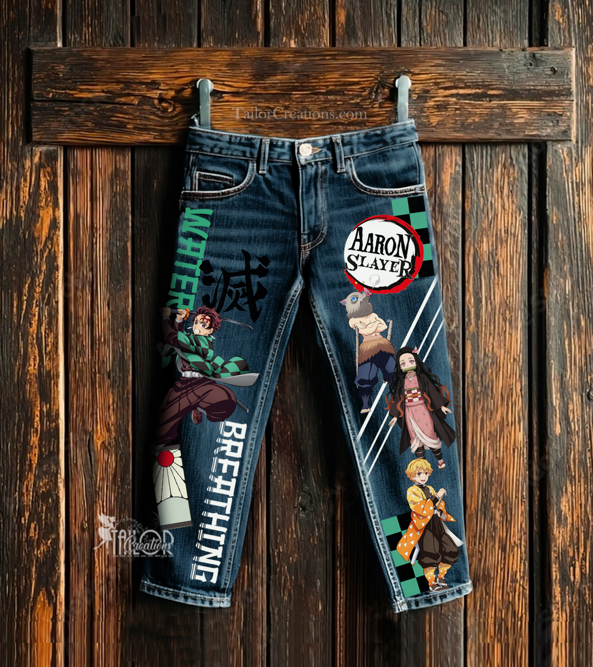 Demon Slayer Custom Name Denin Pants - Demon Slayer Birthday Party Denim Shirt and Jeans Set