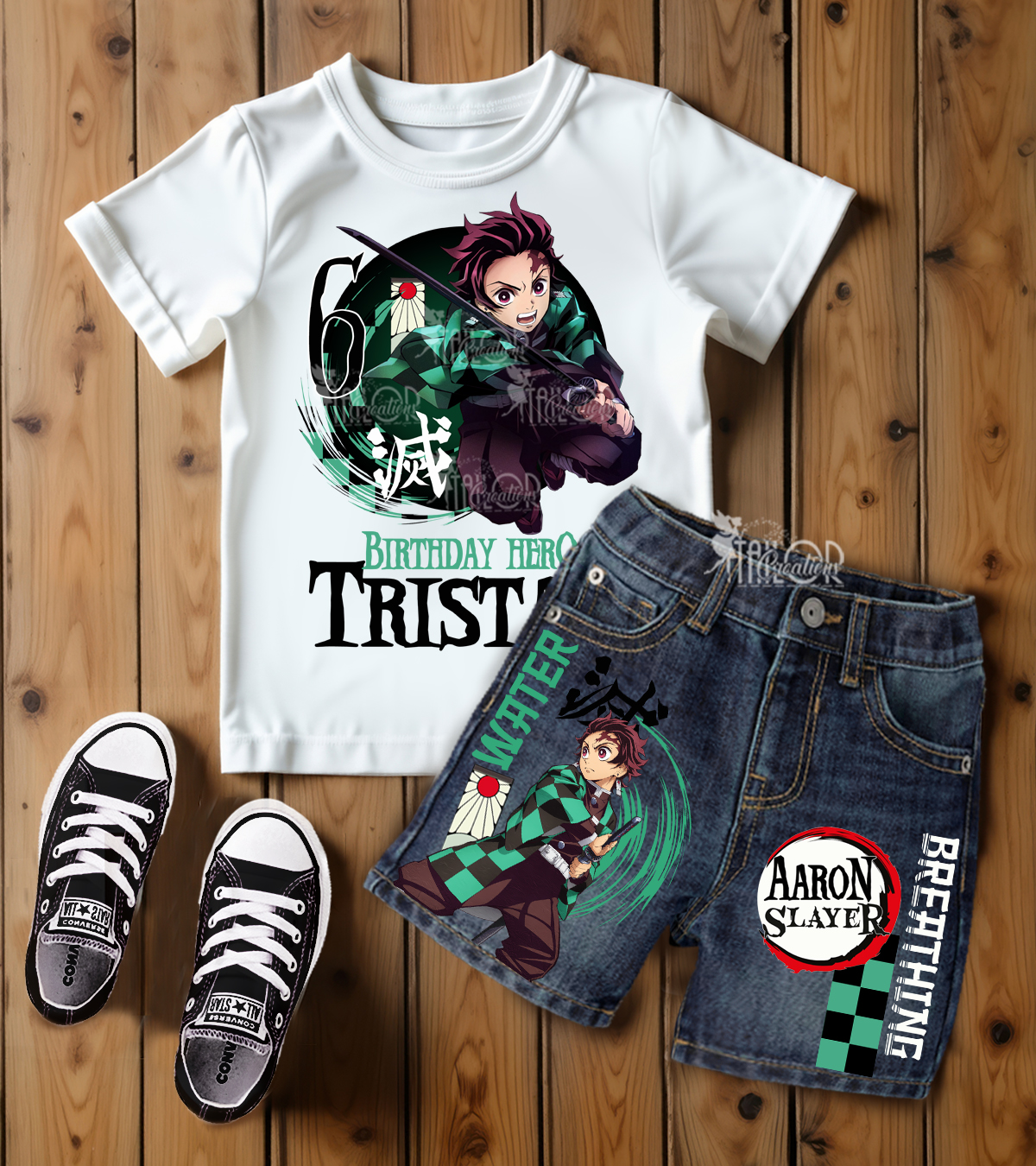 Denim Slayer Custom Denim Birthday Party Outfit Kids - Demon Slayer Birthday Shorts Set