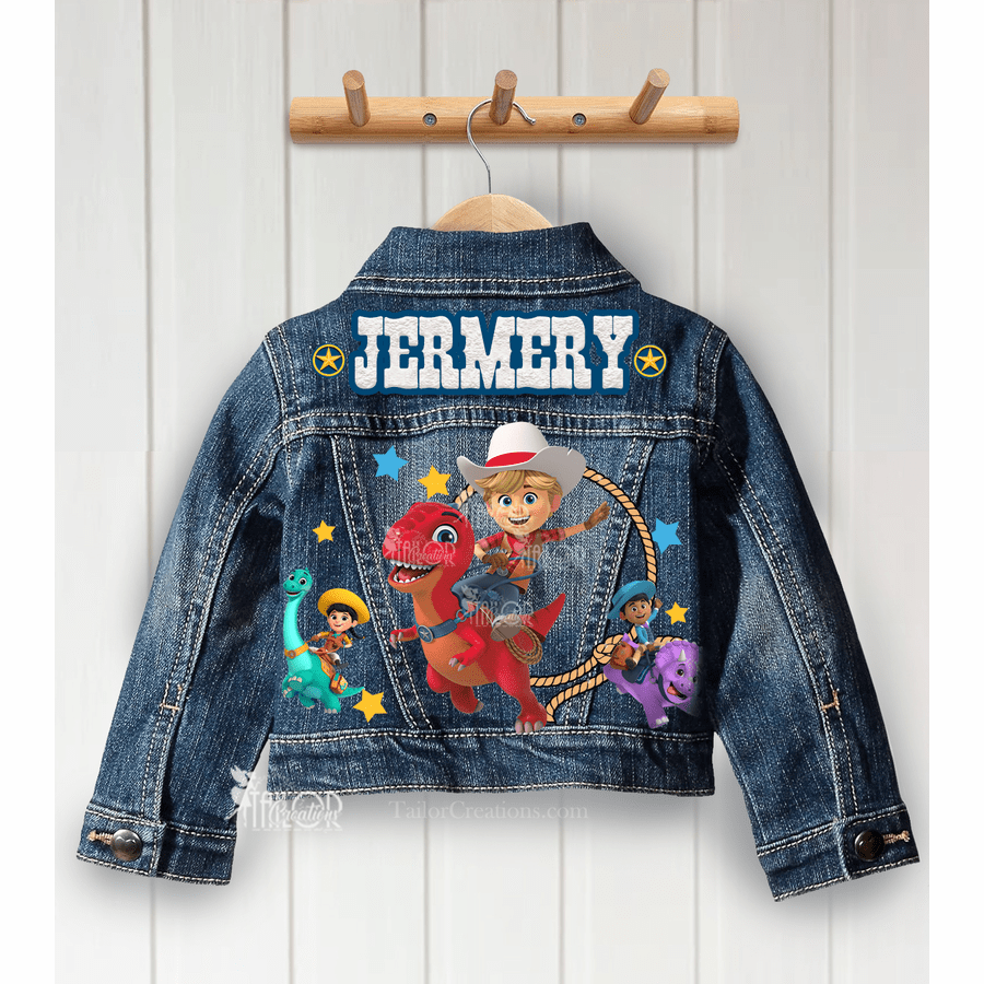 Dino Ranch Custom Denim Jacket - Cowboy Dino Ranch Jean Name Jacket Toddler