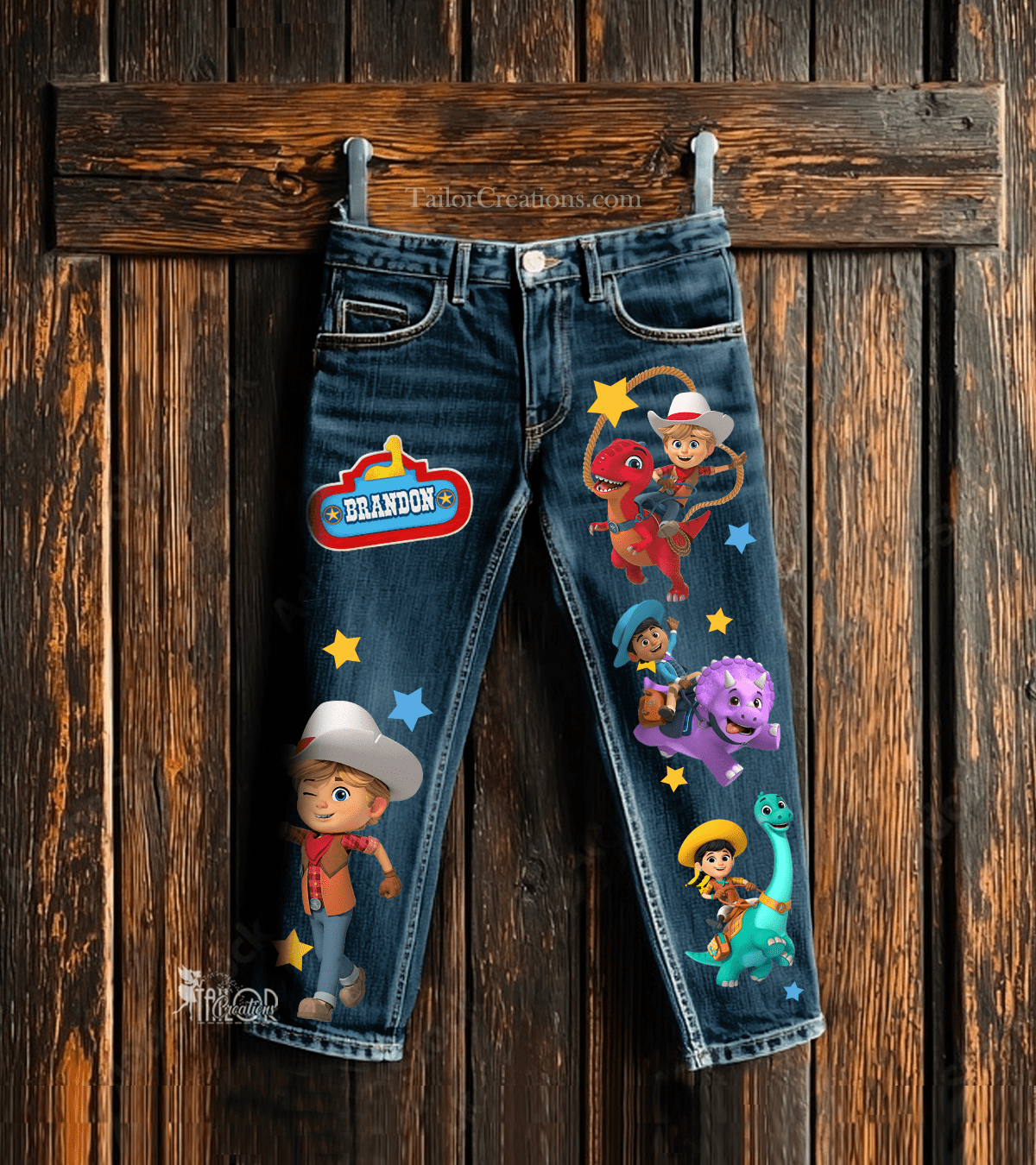 Dino Ranch Custom Denim Pants - Dino Ranch Birthday Party Outfit Tee Shirt and Jeans Set