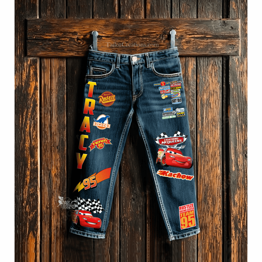Disney Cars McQueen Denim Jeans Pants - Lightning McQueen Custom Birthday Tee Shirt Outfit Set