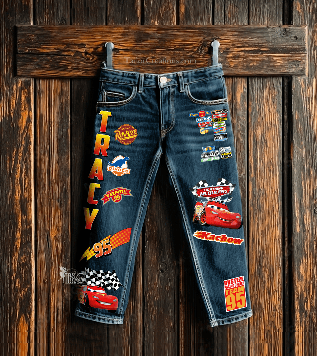 Disney Cars McQueen Denim Jeans Pants - Lightning McQueen Custom Birthday Tee Shirt Outfit Set
