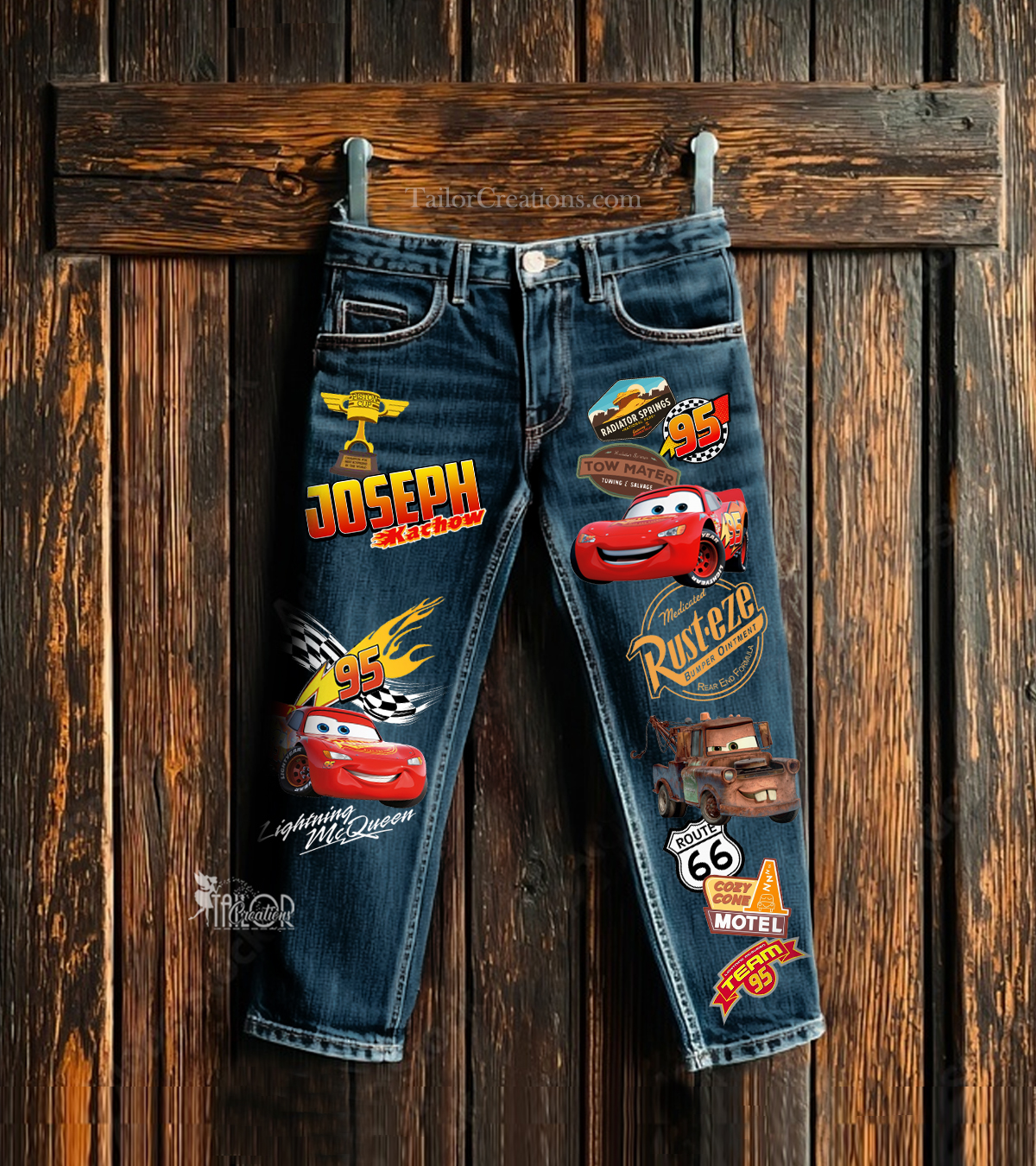 Disney Cars McQueen Denim Jeans Pants - Lightning McQueen Custom Birthday Tee Shirt Outfit Set