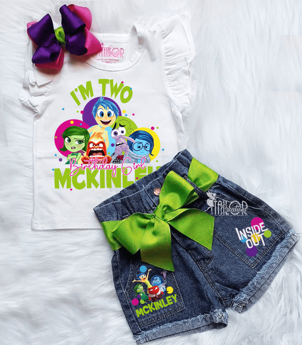 Disney Inside Out Birthday Party Outfit Denim Set - Disney Birthday Denim Outfit Name Set