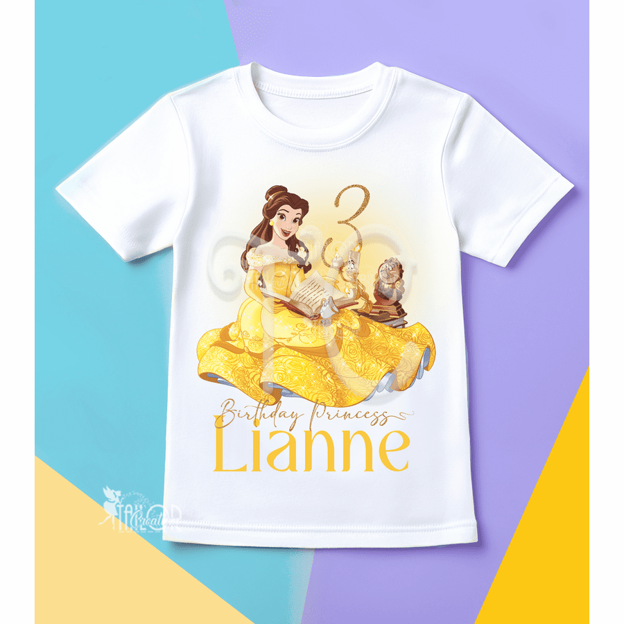 Disney Princess Belle Birthday Tee Shirt - Beauty and the Beast Birthday Party Outfit