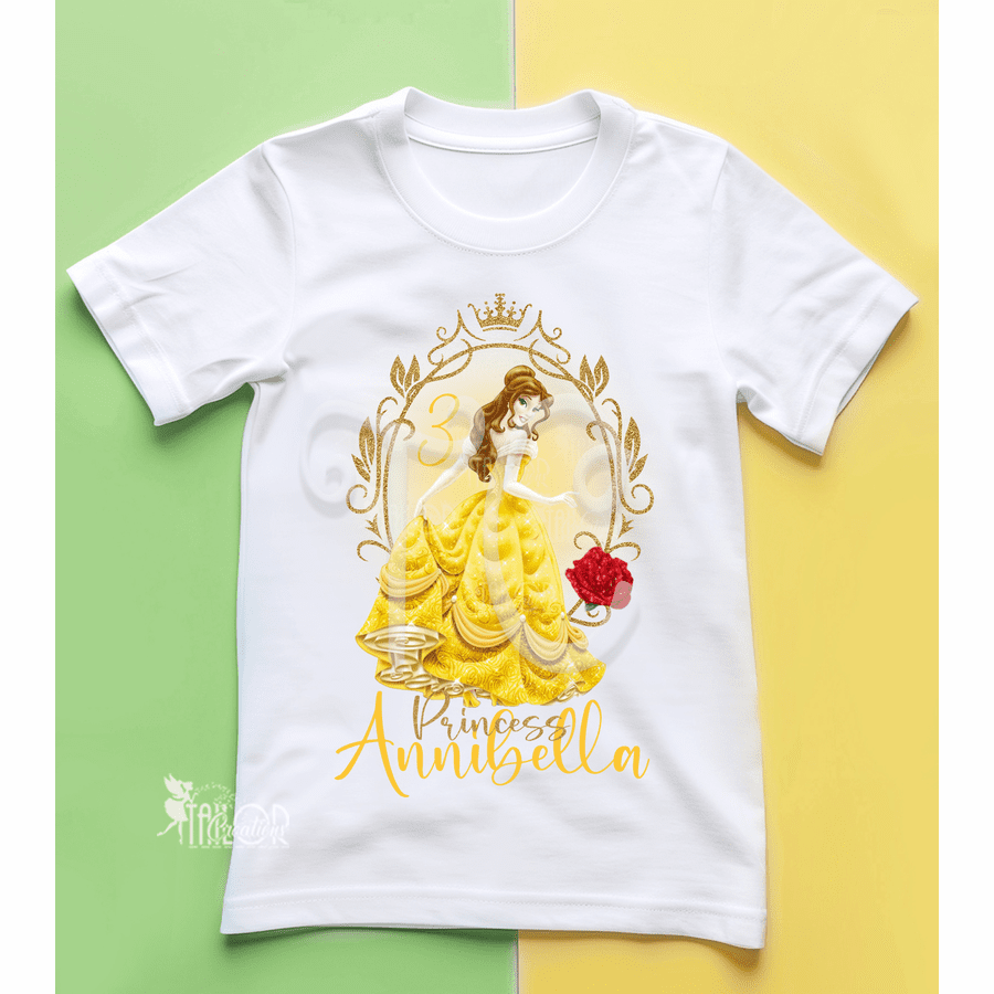 Disney Princess Belle Birthday Tee Shirt - Beauty and the Beast Birthday Party Outfit