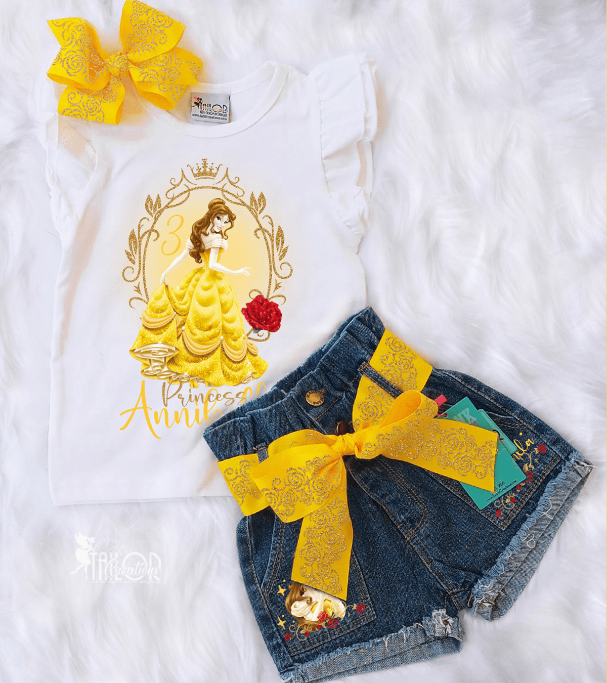 Disney Princess Belle Outfit for Girls - Disney Belle Custom Birthday Denim Outfit