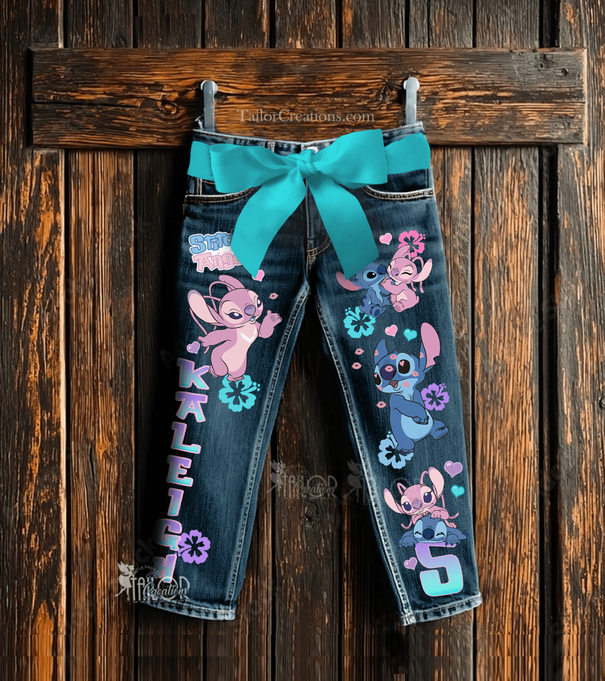 Disney Stitch and Angel Pants Outfit - Lilo and Stitch Custom Name Jeans Kids