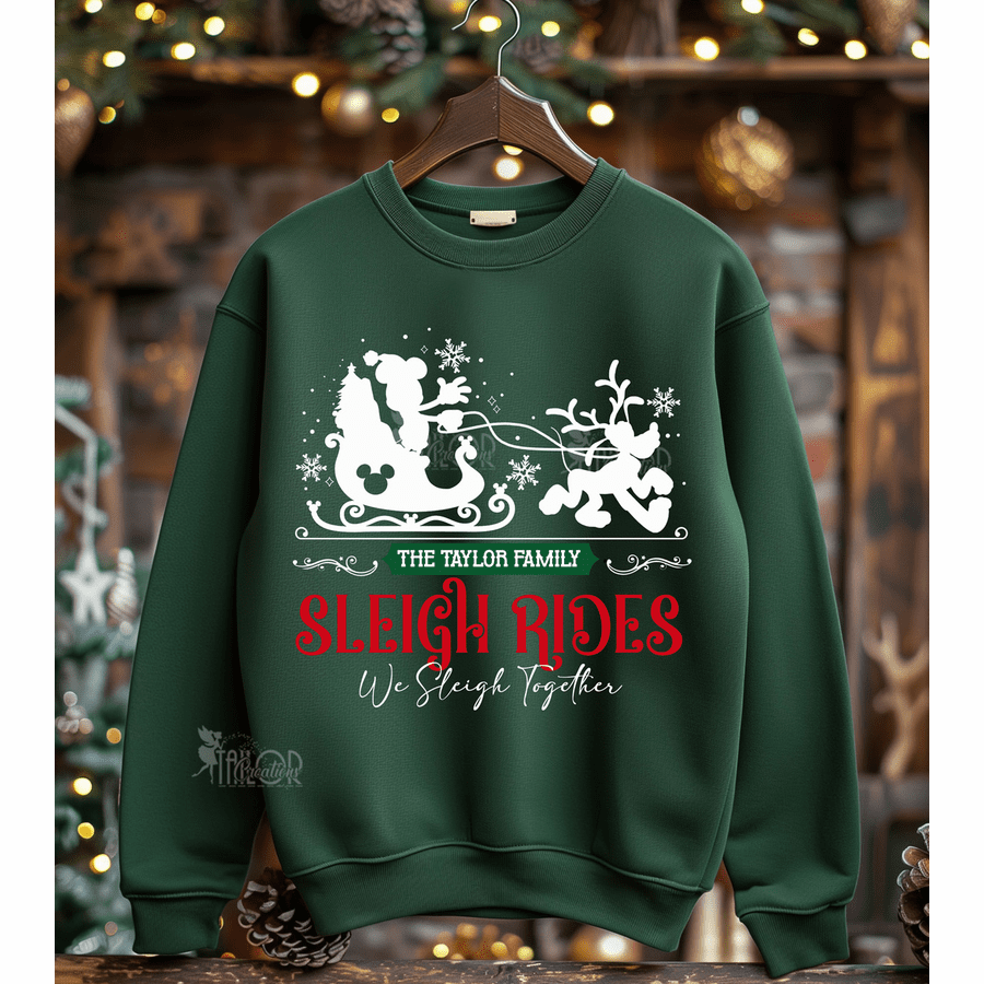 Disneyland Main Street Sleigh Ride Christmas Sweatshirt - Disney Mickey and Pluto Name Family Christmas Sweater