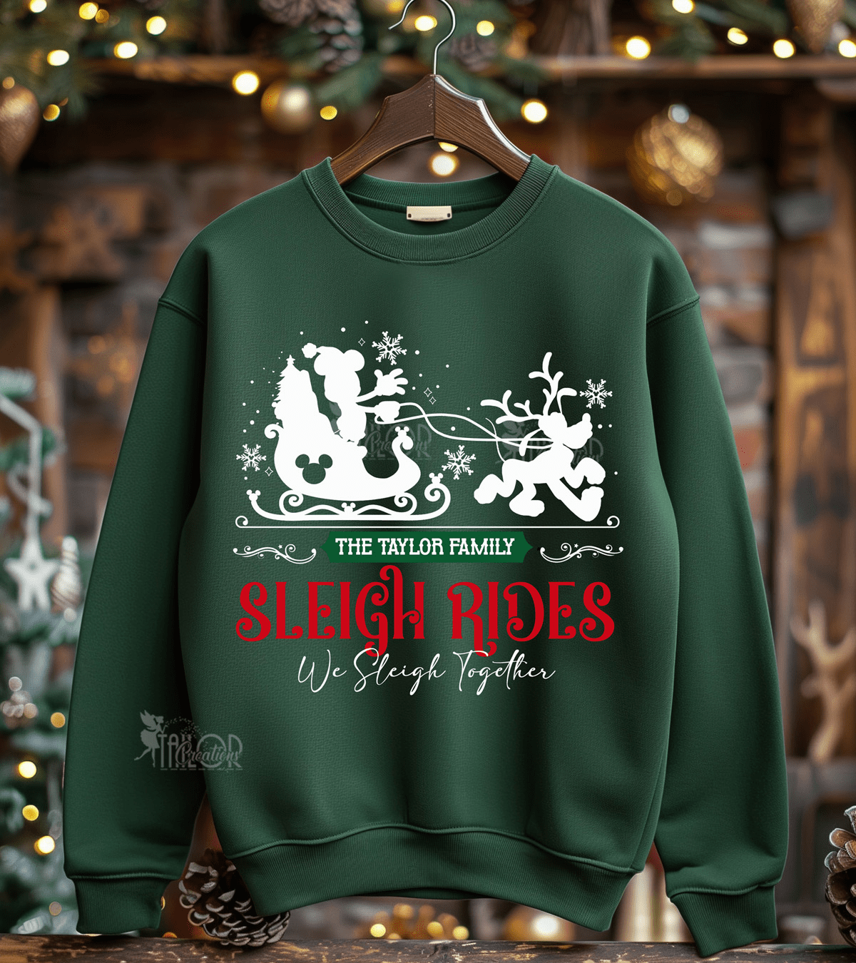 Disneyland Main Street Sleigh Ride Christmas Sweatshirt - Disney Mickey and Pluto Name Family Christmas Sweater