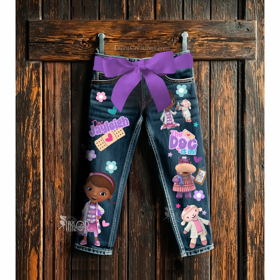 Doc McStuffins Personalized Denim Jeans Toddler Pants for Girls - Doc McStuffins Birthday Party Outfit
