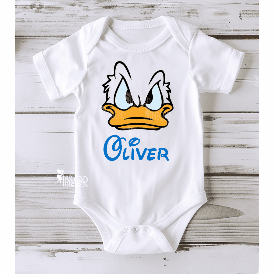 Donald Duck Baby Boy Name Bodysuit Onesie Outfit - Disney Personalized Baby Shower Gift