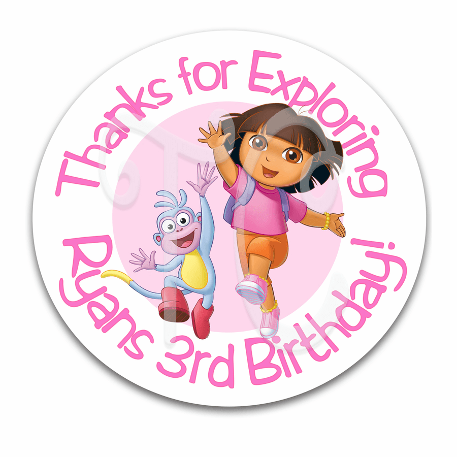Dora the Explorer Birthday Gift Favor Label Stickers - Dora Sheet Label Stickers