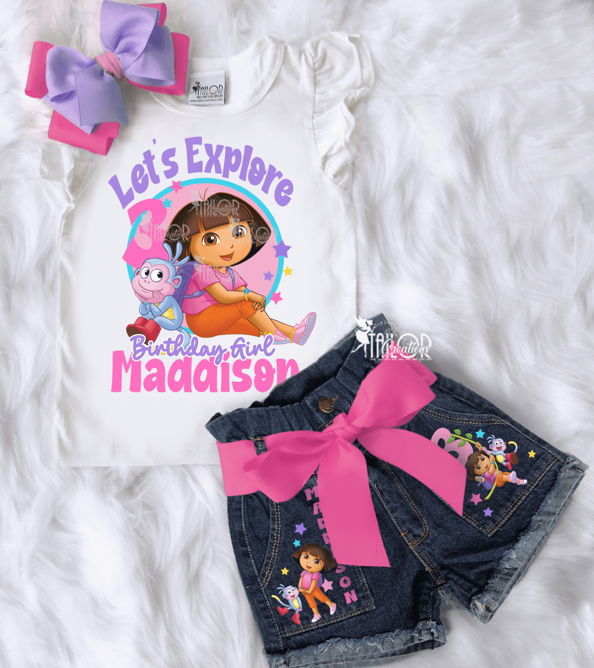 Dora the Explorer Birthday Party Outfit for Toddler Girls - Dora Denim Birthday Outfit