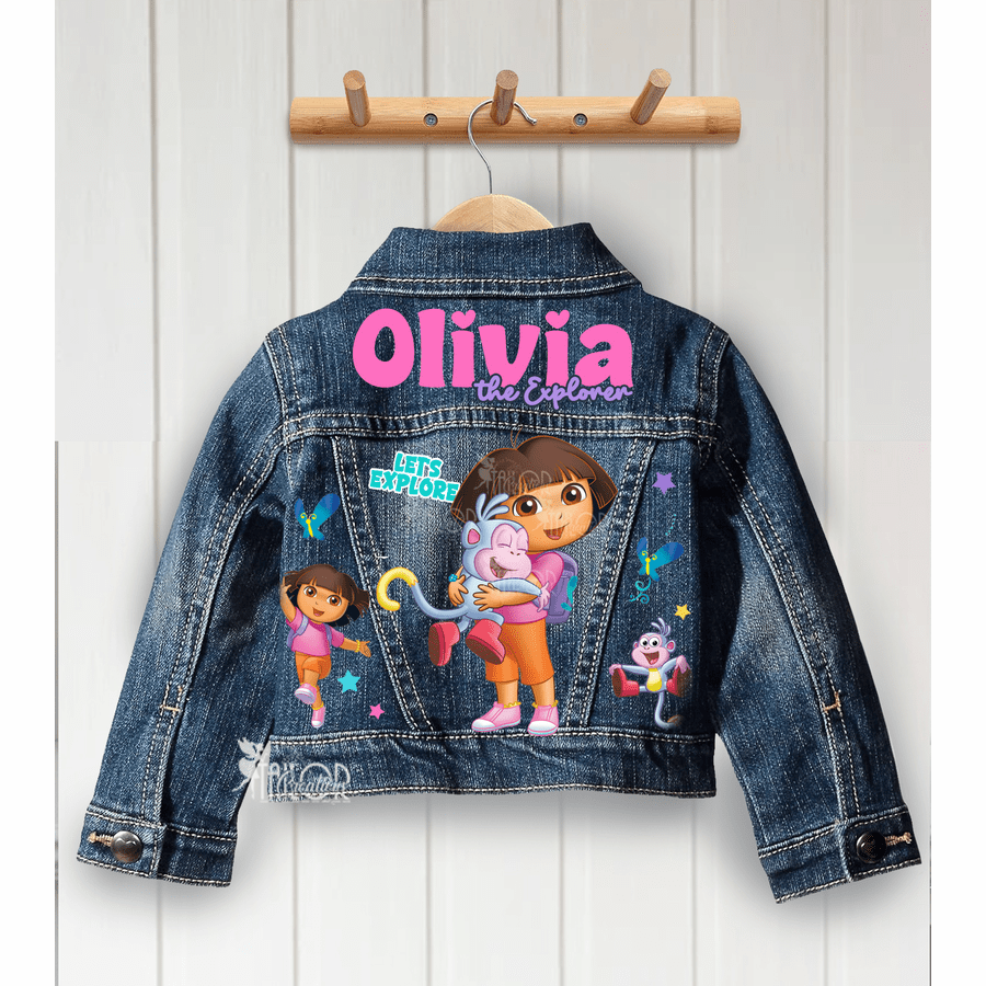 Dora the Explorer Denim Jacket - Personalized Character Name Jacket for Kids