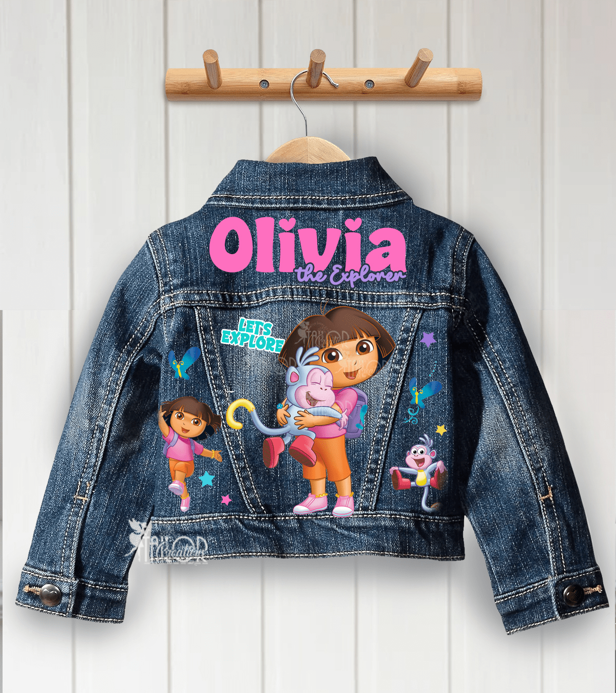 Dora the Explorer Denim Jacket - Personalized Character Name Jacket for Kids