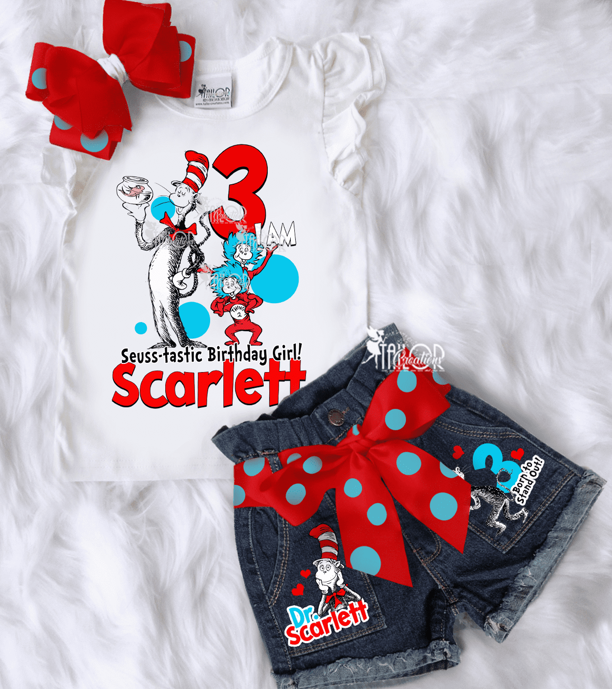 Dr Seuss Birthday Party Outfit for Girls - Cat in the Hat Birthday Tee Shirt Outfit