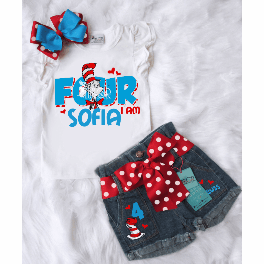 Dr Seuss Cat Hat Birthday Outfit for Girls - Dr Seuss Denim Birthday Outfit