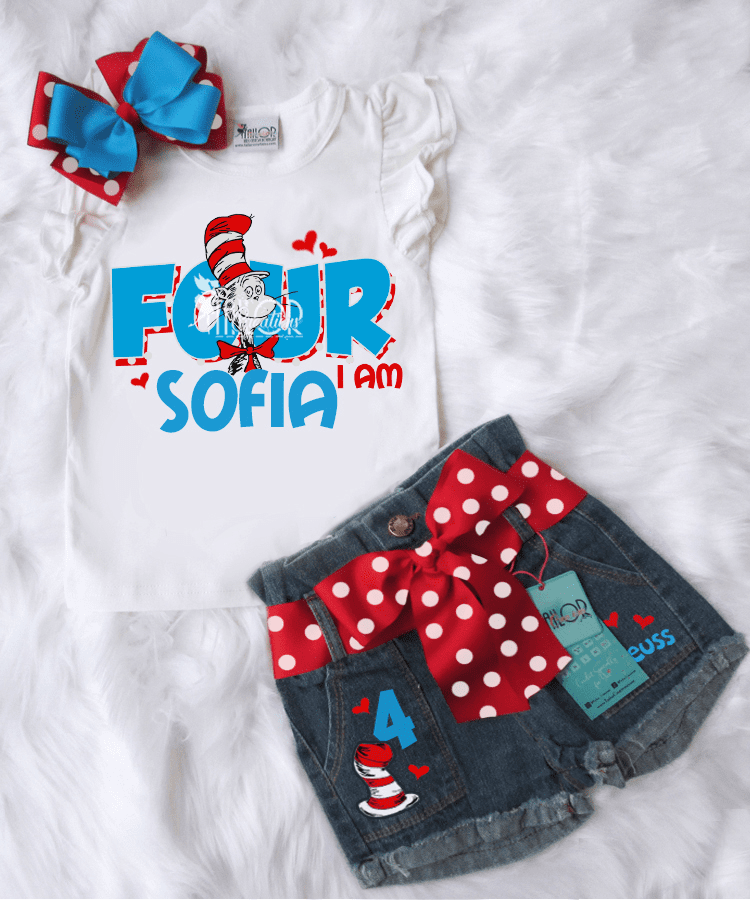 Dr Seuss Cat Hat Birthday Outfit for Girls - Dr Seuss Denim Birthday Outfit