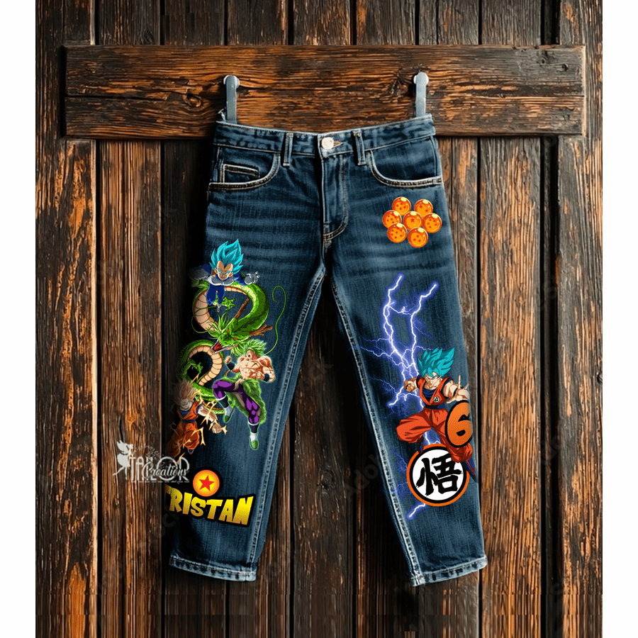 Dragon Ball Custom Denim Jeans - Dragon Ball Birthday Party outfit - Dragon Ball Jeans Pants