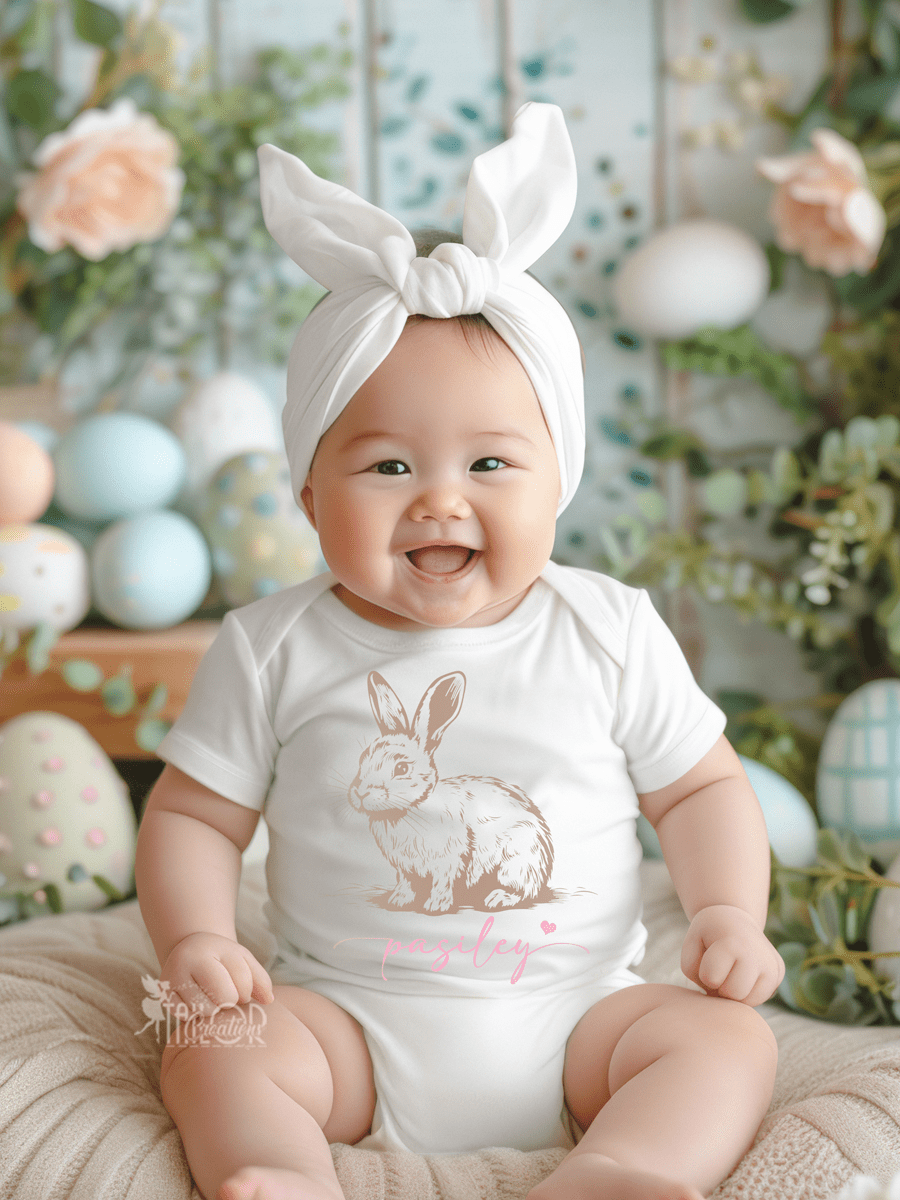 Easter Bunny Rabbit Custom Baby Girl Onesie Bodysuit - Easter Outfit Ideas for Girls