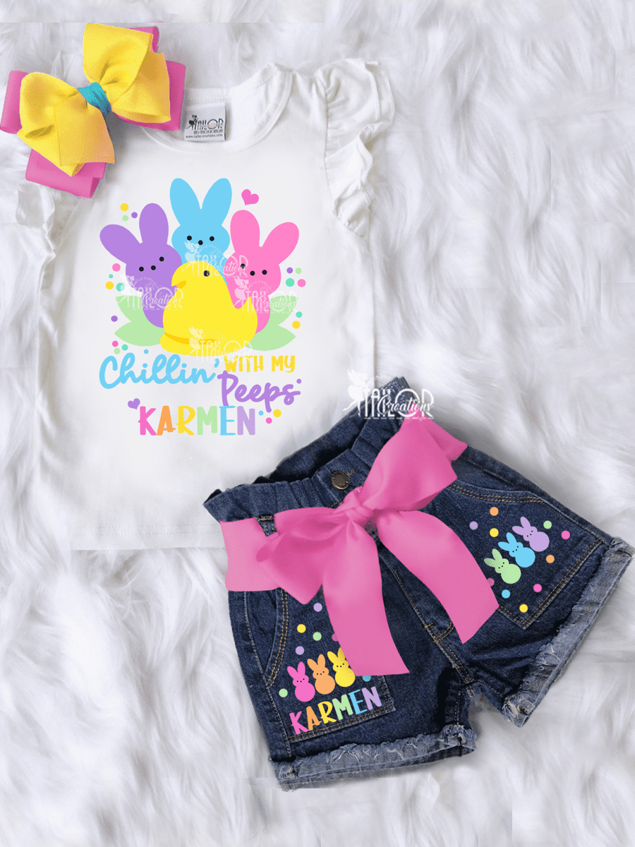 Easter Chillin with my Peeps Custom Denim Pastel Outfit - Peeps Custom Denim Outfit Kids