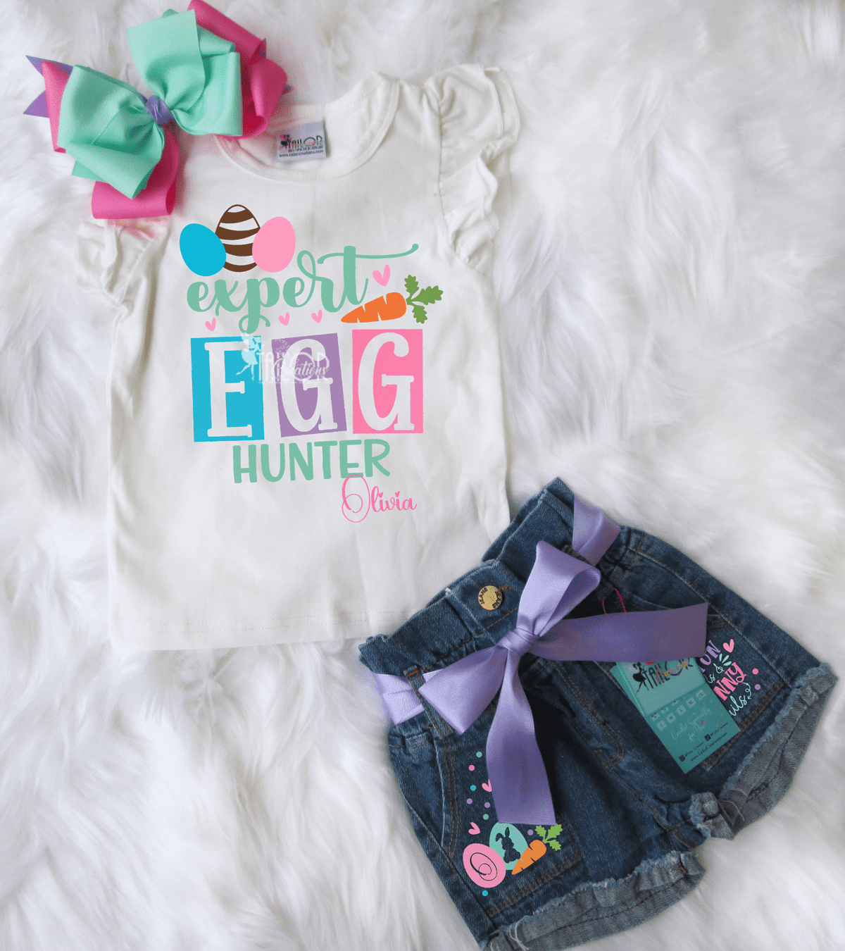 Easter Expert Egg Hunter Pastel Custom Outfit - Easter Egg Hunter Denim Outfit for Girl