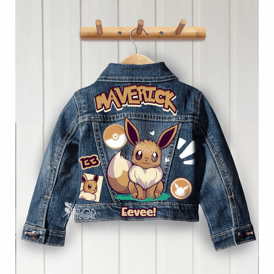 Eevee Denim Jacket - Pokemon Name Custom Jacket Baby/Toddler/Kids