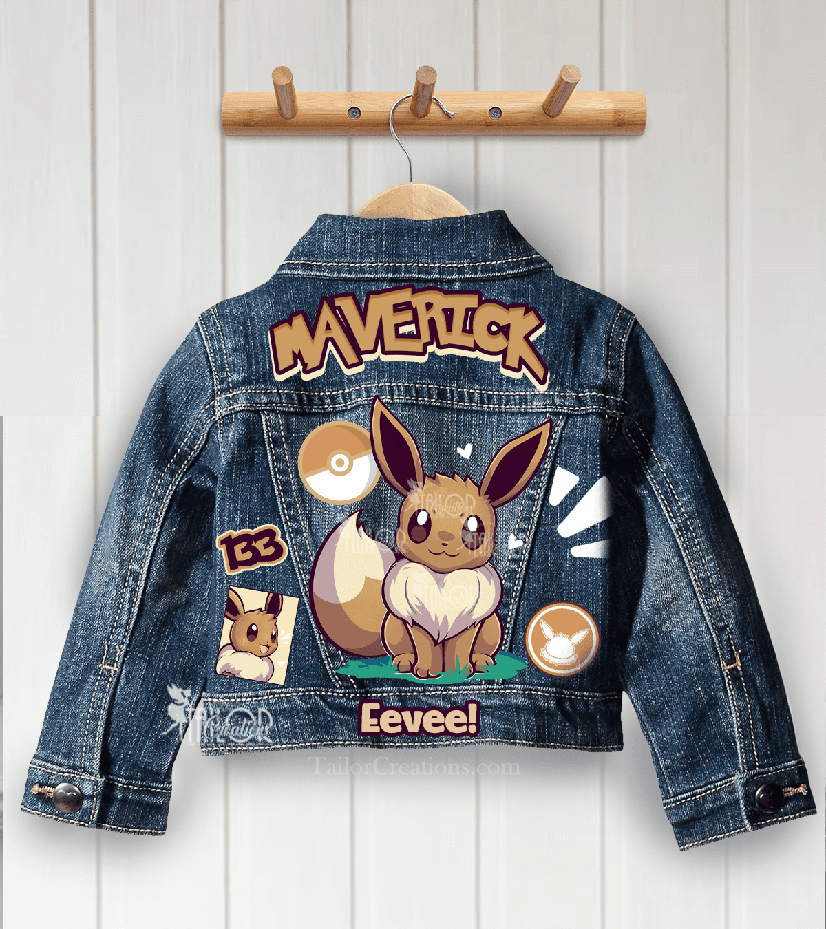 Eevee Denim Jacket - Pokemon Name Custom Jacket Baby/Toddler/Kids