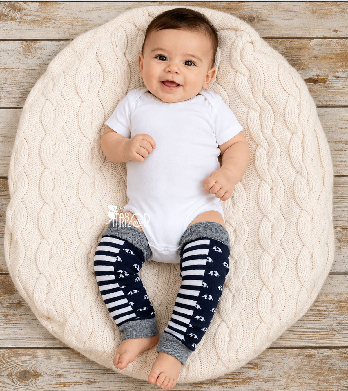 Elephant Leg Warmers for Baby and Toddler Kids - Gray & Blue Striped Leg Warmers