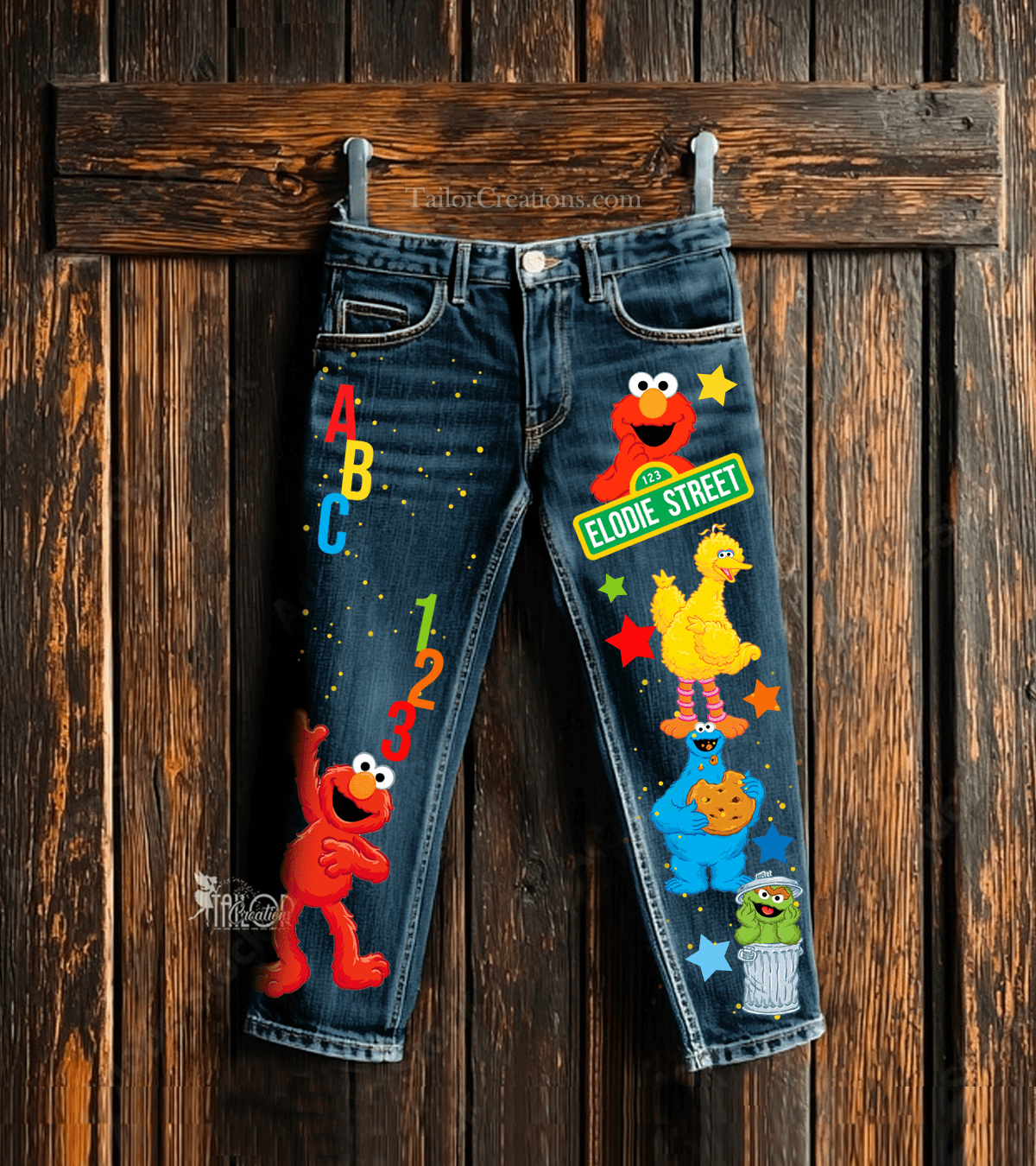 Elmo Denim Jeans Pants - Sesame Street Birthday Party Outfit Jeans Tee Shirt Custom