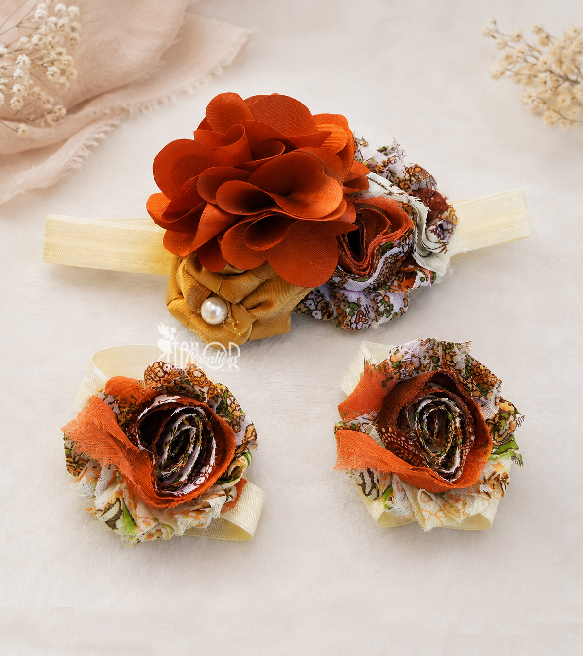 Fall Baby Girl Headband and Booties Set - Autumn Thanksgiving Baby Girl Headband