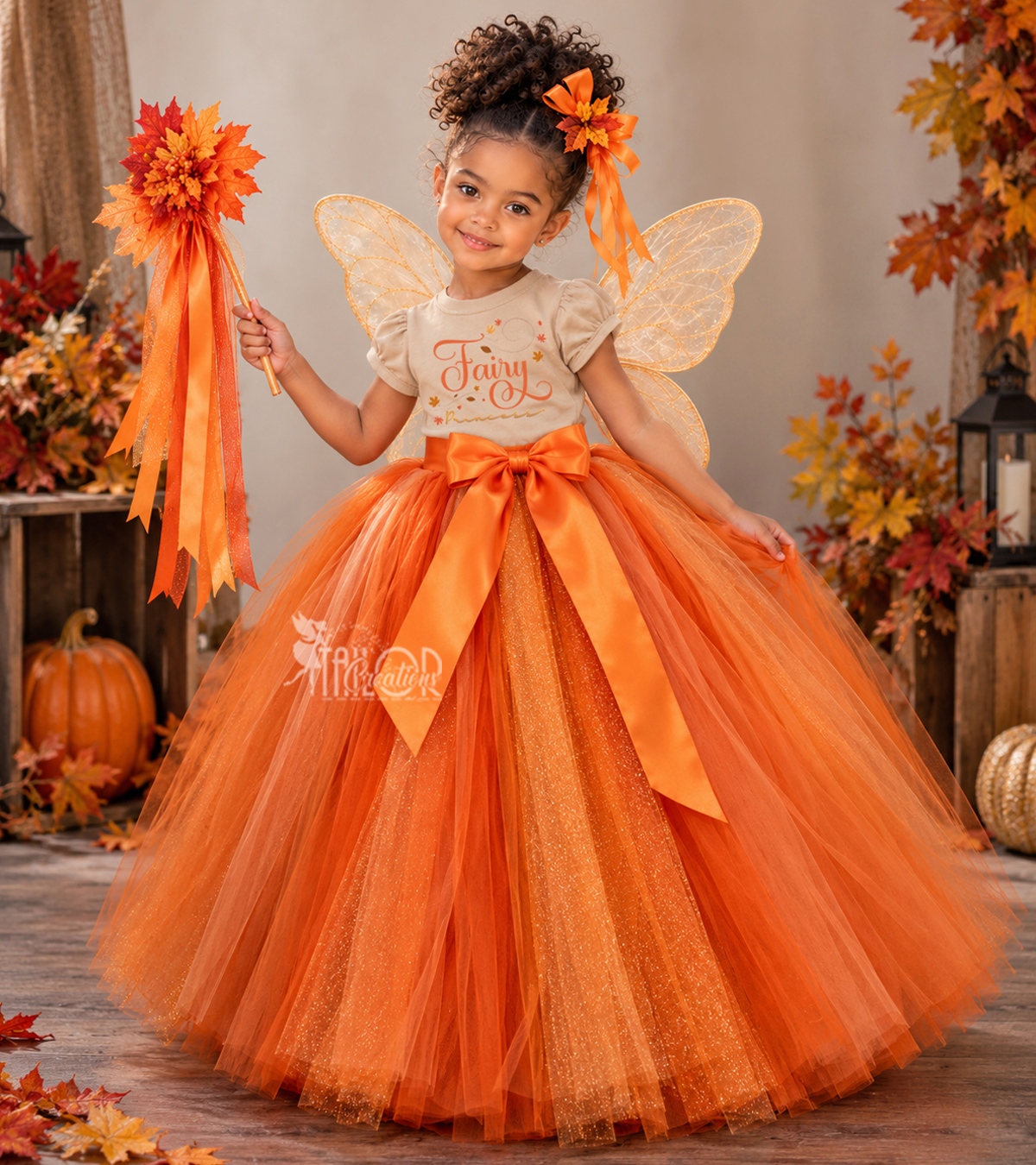 Fall Fairy Princess Tutu Dress, Autumn Leaf Orange Toddler Fall Handmade Outfit