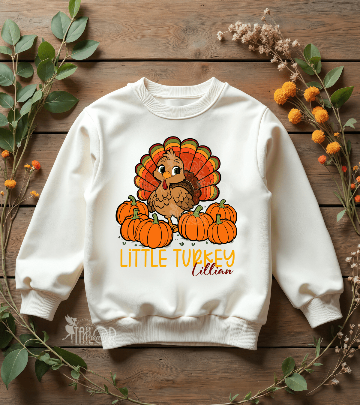 Fall Little Turkey Custom Name Toddler Sweatshirt Outfit - Thanksgiving Turkey Toddler Tee Shirt