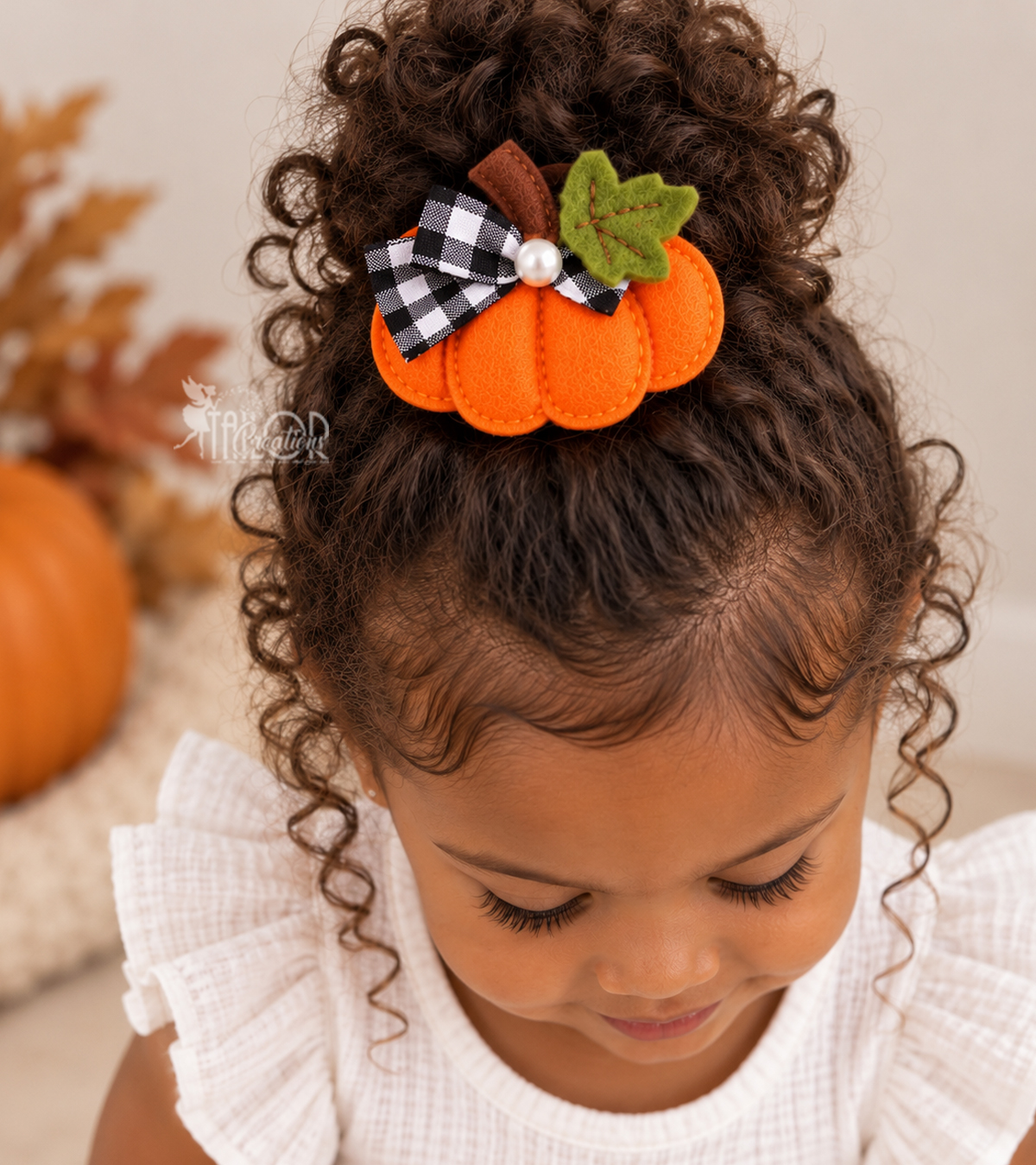 Fall Pumpkin Felt Hair Clip for Toddler Girl - Halloween Pumpkin Gingham Hair Clip