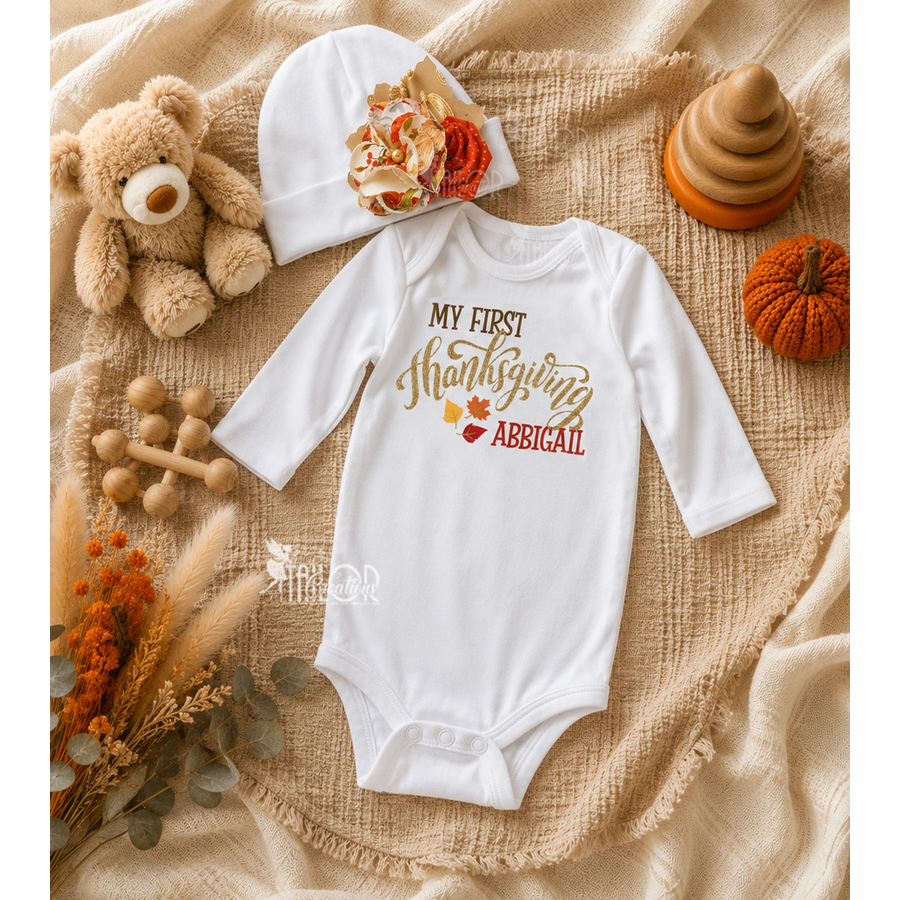 Fall Thanksgiving Baby Girl Custom Name Outfit � First Thanksgiving Coming Home Outfit Gift Box