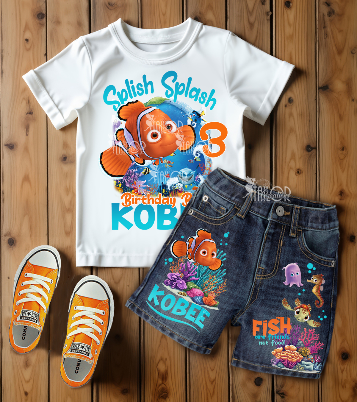 Finding Nemo Custom Denim Birthday Outfit Toddler Boy - Finding Nemo Shorts Set